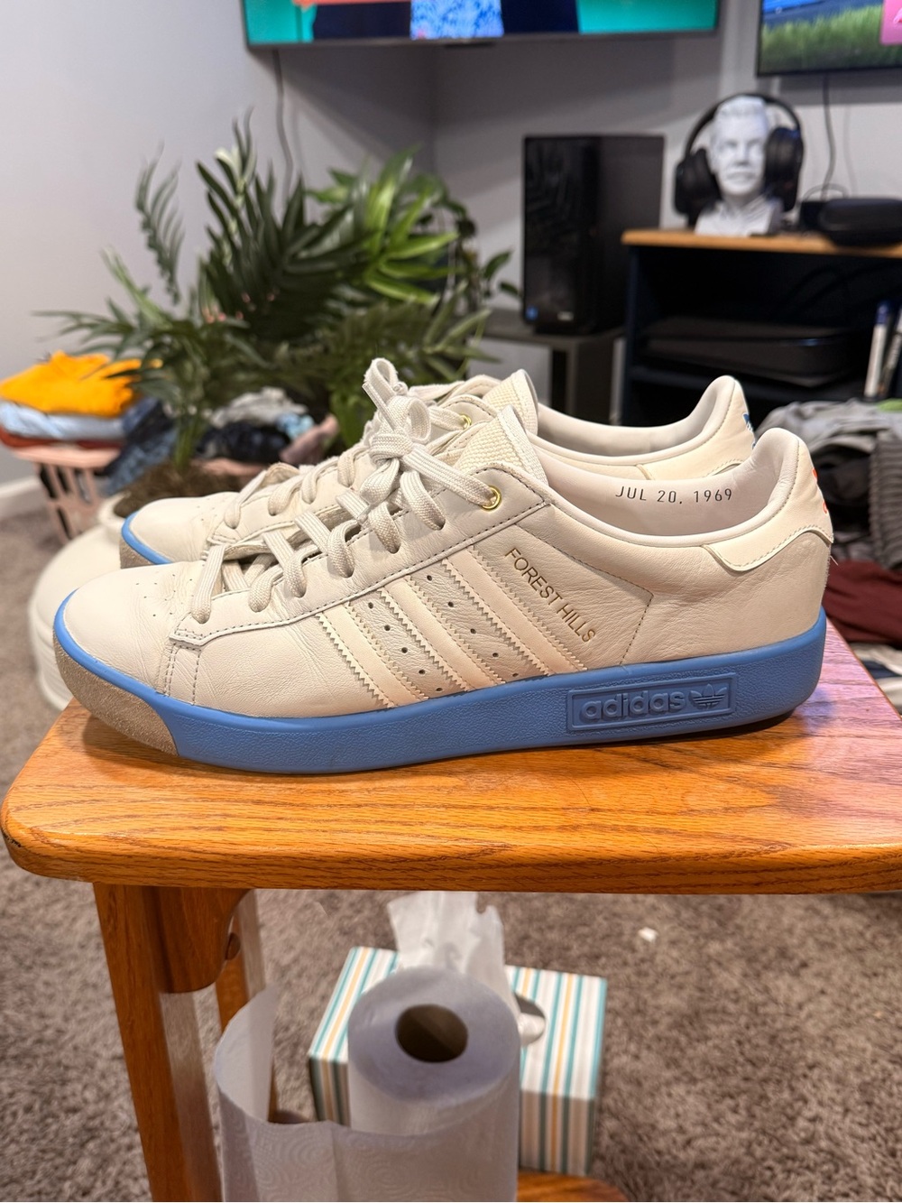 adidas Forest Hills White Leather Sneakers with Blue Sole